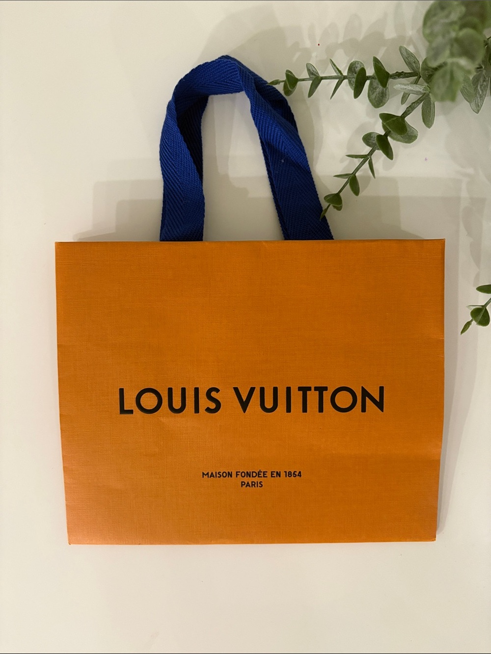 Louis Vuitton Orange Gift Bag with Blue Ribbon Handles